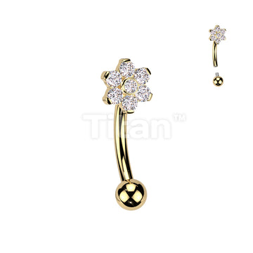 Implant Grade Titanium Internally Threaded Curved Barbell With CZ Flower Top - Image 2