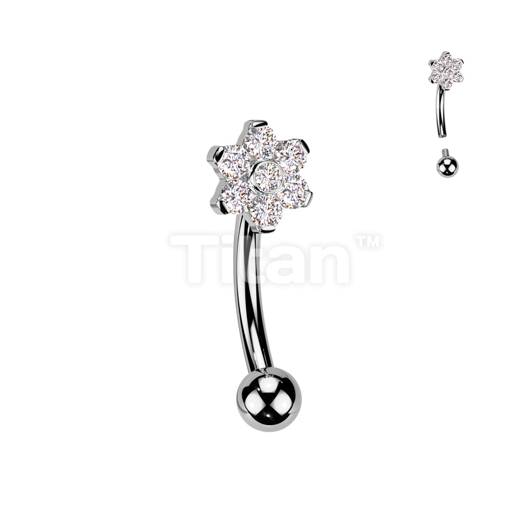 Implant Grade Titanium Internally Threaded Curved Barbell With CZ Flower Top - Image 3