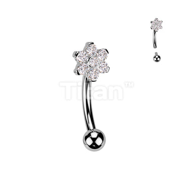 Implant Grade Titanium Internally Threaded Curved Barbell With CZ Flower Top - Image 3