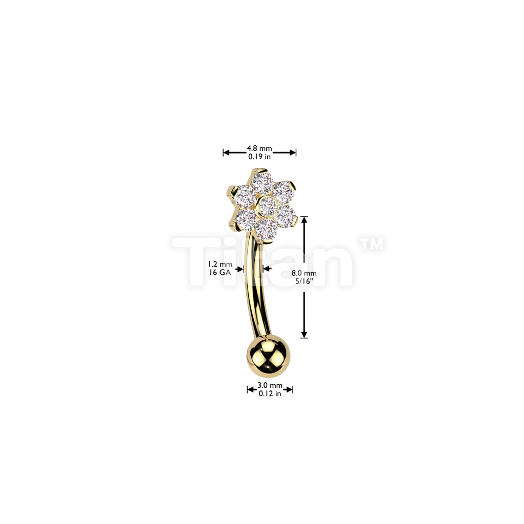 Implant Grade Titanium Internally Threaded Curved Barbell With CZ Flower Top - Image 4