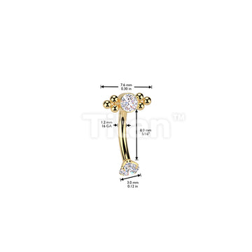 Implant Grade Titanium Internally Threaded Curved Eyebrow Barbell With Prong Set CZ and CZ&Ball Cluster Top - Image 4