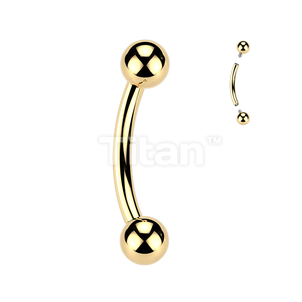 24K Gold PVD Titanium Internally Threaded Curved Barbell - Image 2