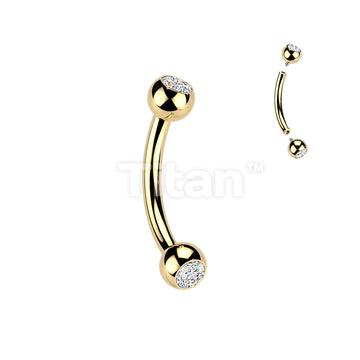 24K Gold PVD Titanium Internally Threaded Pressed Fit Gem Curved Barbell - Image 2
