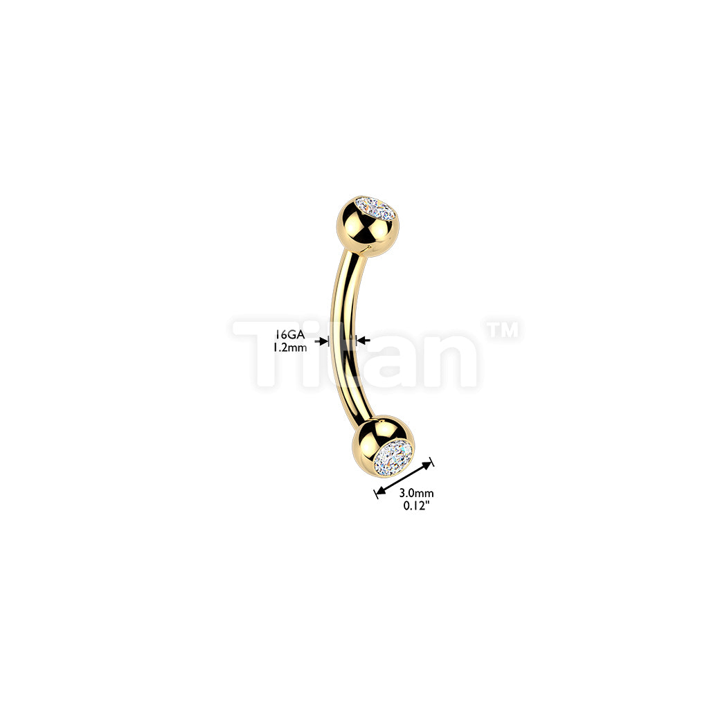 24K Gold PVD Titanium Internally Threaded Pressed Fit Gem Curved Barbell - Image 3