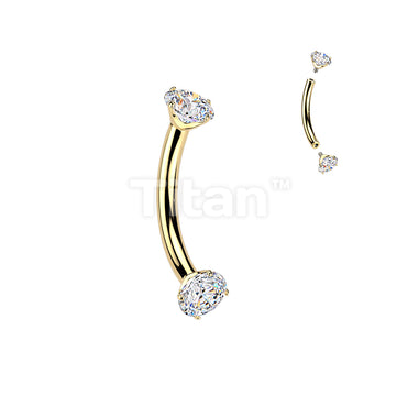 24K Gold PVD Titanium Internally Threaded Prong Set CZ Curved Barbell - Image 2