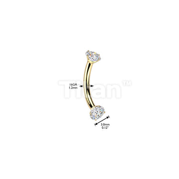 24K Gold PVD Titanium Internally Threaded Prong Set CZ Curved Barbell - Image 3