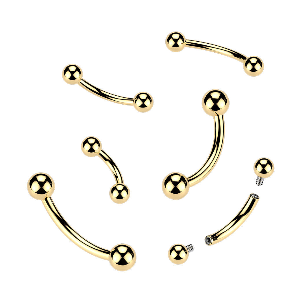 24K Gold PVD Titanium Internally Threaded Curved Barbell