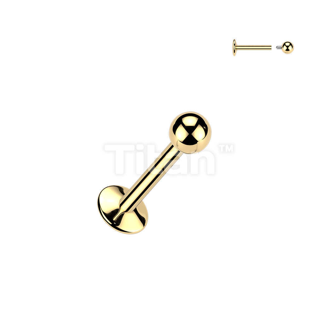 24K Gold PVD Titanium Internally Threaded Labret With Convex Back - Image 2
