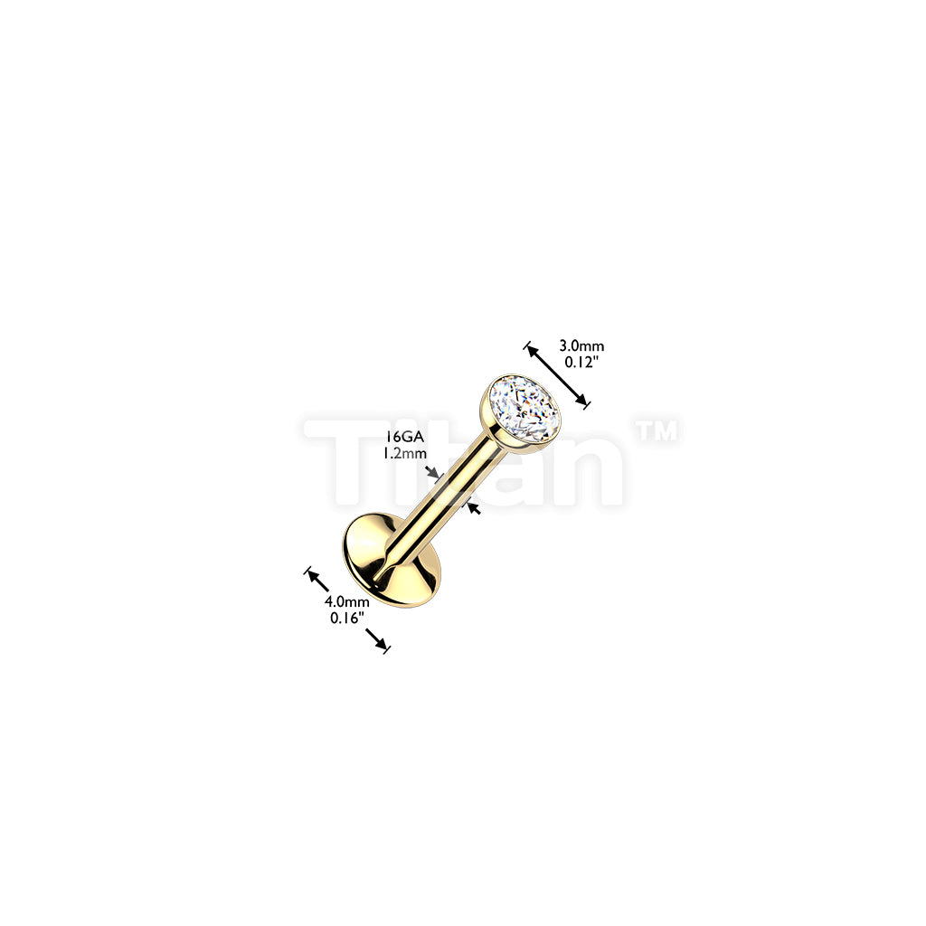 24K Gold PVD Titanium Internally Threaded Convex Back Labret With Bezel Set CZ Top - Image 3