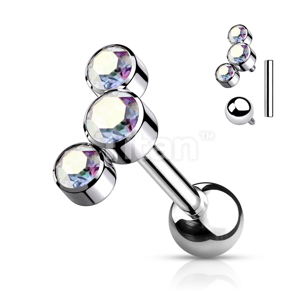 Implant Grade Titanium Internally Threaded 3-Bezel Set Round Austrian Crystal Top Cartilage Barbell - Image 3