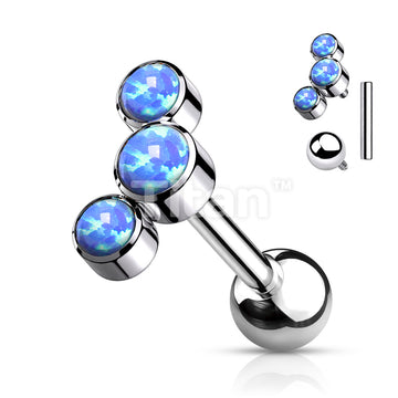 Implant Grade Titanium Internally Threaded 3-Bezel Set Round Opal Top Cartilage Barbell - Image 3
