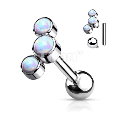 Implant Grade Titanium Internally Threaded 3-Bezel Set Round Opal Top Cartilage Barbell - Image 4