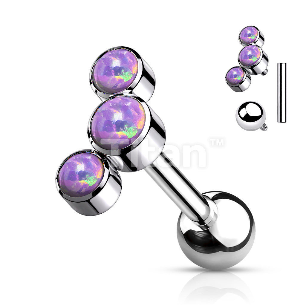Implant Grade Titanium Internally Threaded 3-Bezel Set Round Opal Top Cartilage Barbell - Image 5