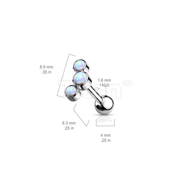 Implant Grade Titanium Internally Threaded 3-Bezel Set Round Opal Top Cartilage Barbell - Image 6