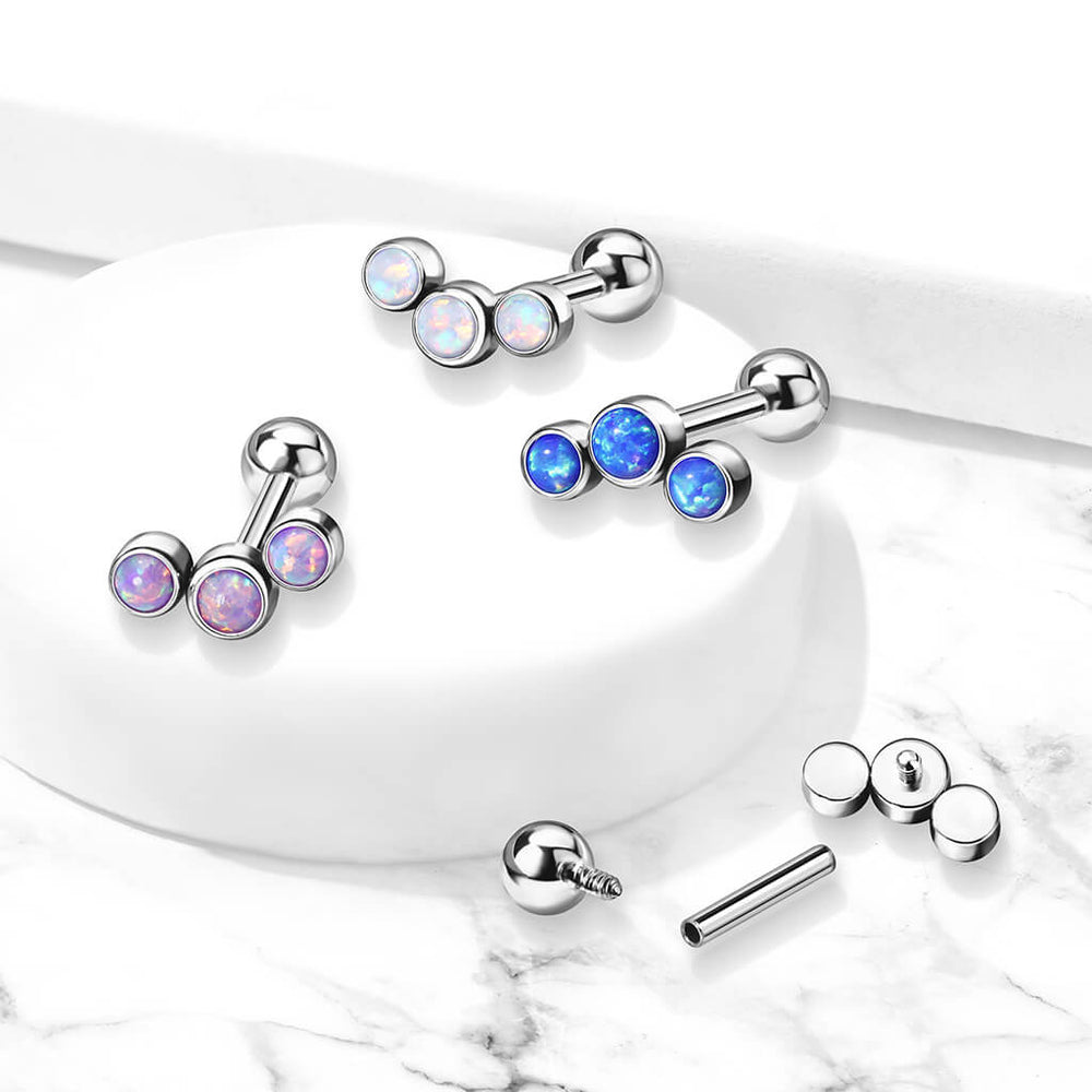 Implant Grade Titanium Internally Threaded 5-Bezel Set Round Opal Top Cartilage Barbell