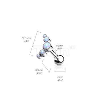 Implant Grade Titanium Internally Threaded 5-Bezel Set Round Opal Top Cartilage Barbell - Image 5