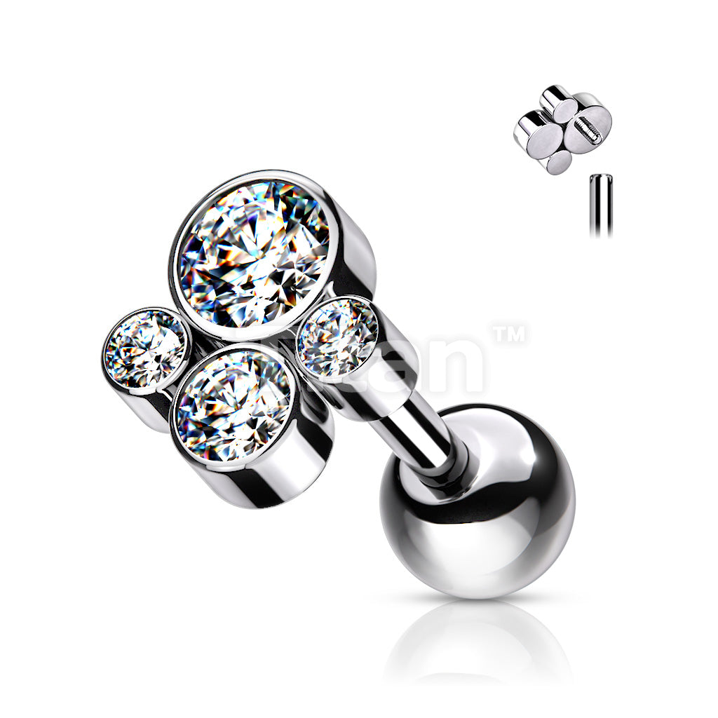 Implant Grade Titanium Internally Threaded Cartilage Barbells With Bezel Set CZ Cluster Top - Image 4