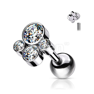 Implant Grade Titanium Internally Threaded Cartilage Barbells With Bezel Set CZ Cluster Top - Image 4