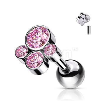 Implant Grade Titanium Internally Threaded Cartilage Barbells With Bezel Set CZ Cluster Top - Image 5