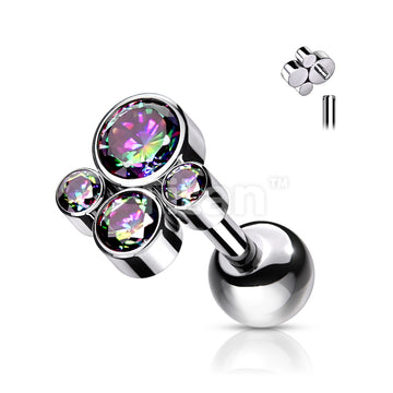 Implant Grade Titanium Internally Threaded Cartilage Barbells With Bezel Set CZ Cluster Top - Image 7