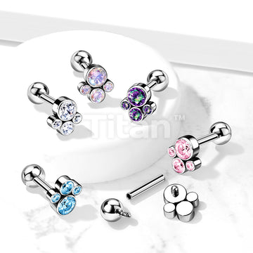 Implant Grade Titanium Internally Threaded Cartilage Barbells With Bezel Set CZ Cluster Top