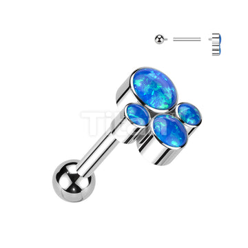 Implant Grade Titanium Internally Threaded Cartilage Barbell With Bezel Set Opal Cluster Top - Image 2
