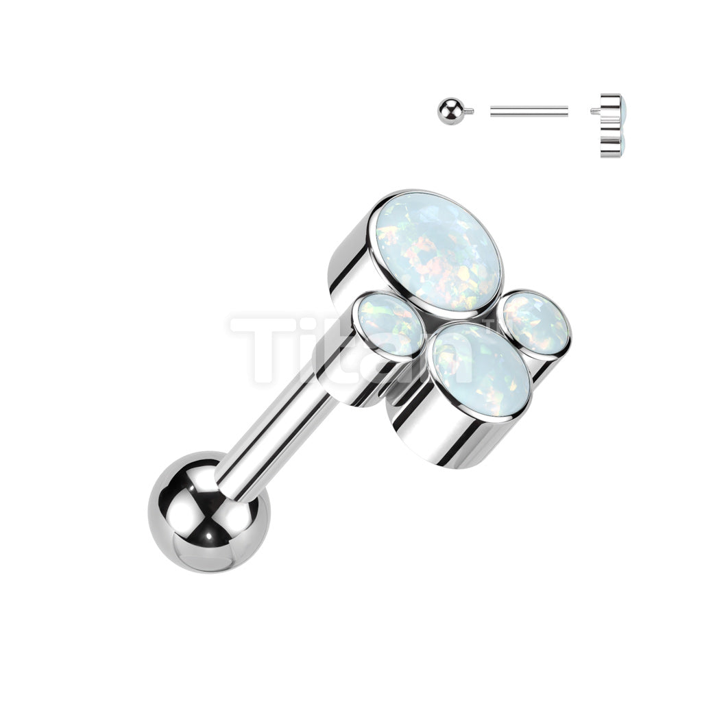 Implant Grade Titanium Internally Threaded Cartilage Barbell With Bezel Set Opal Cluster Top - Image 3