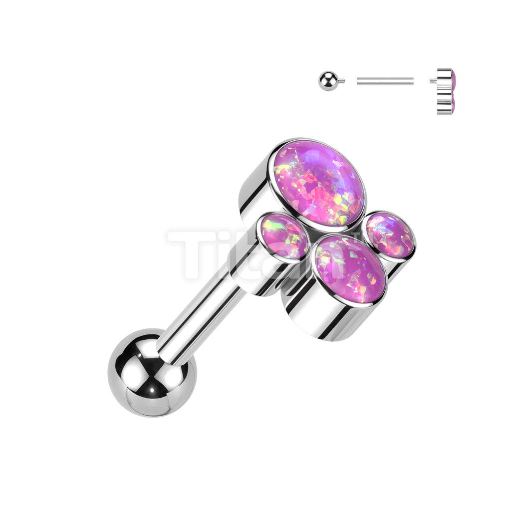 Implant Grade Titanium Internally Threaded Cartilage Barbell With Bezel Set Opal Cluster Top - Image 4
