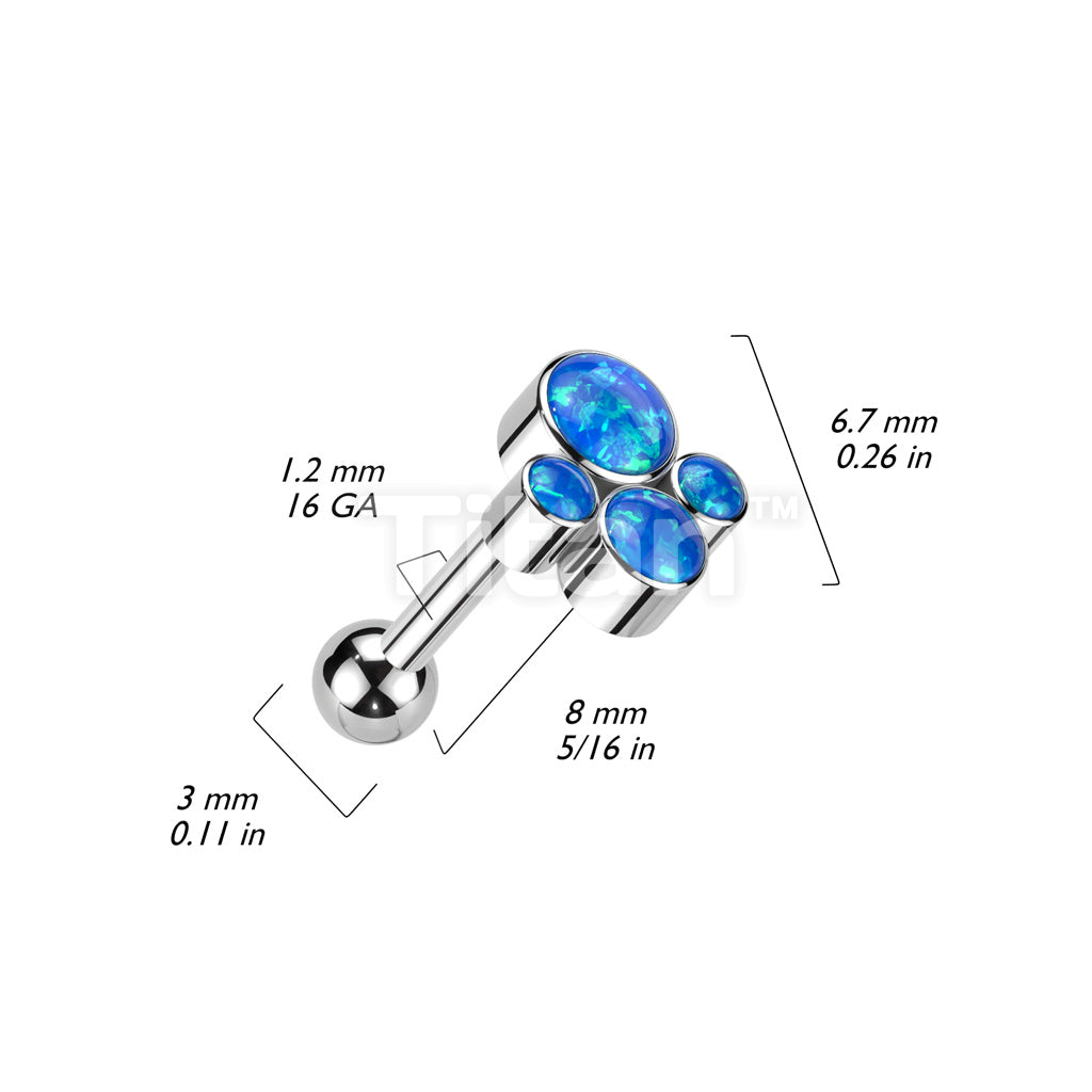 Implant Grade Titanium Internally Threaded Cartilage Barbell With Bezel Set Opal Cluster Top - Image 5