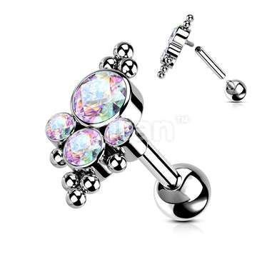 Implant Grade Titanium Internally Threaded Cartilage Barbell With Bezel... - Image 3