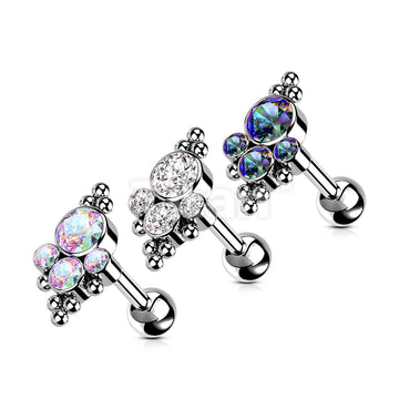 Implant Grade Titanium Internally Threaded Cartilage Barbell With Bezel Set CZ Cluster Center and Beaded Ball Edge Top - Image 7