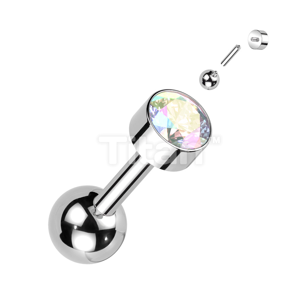 Implant Grade Titanium Internally Threaded Cartilage Barbell With Bezel Set Round CZ Top - Image 2