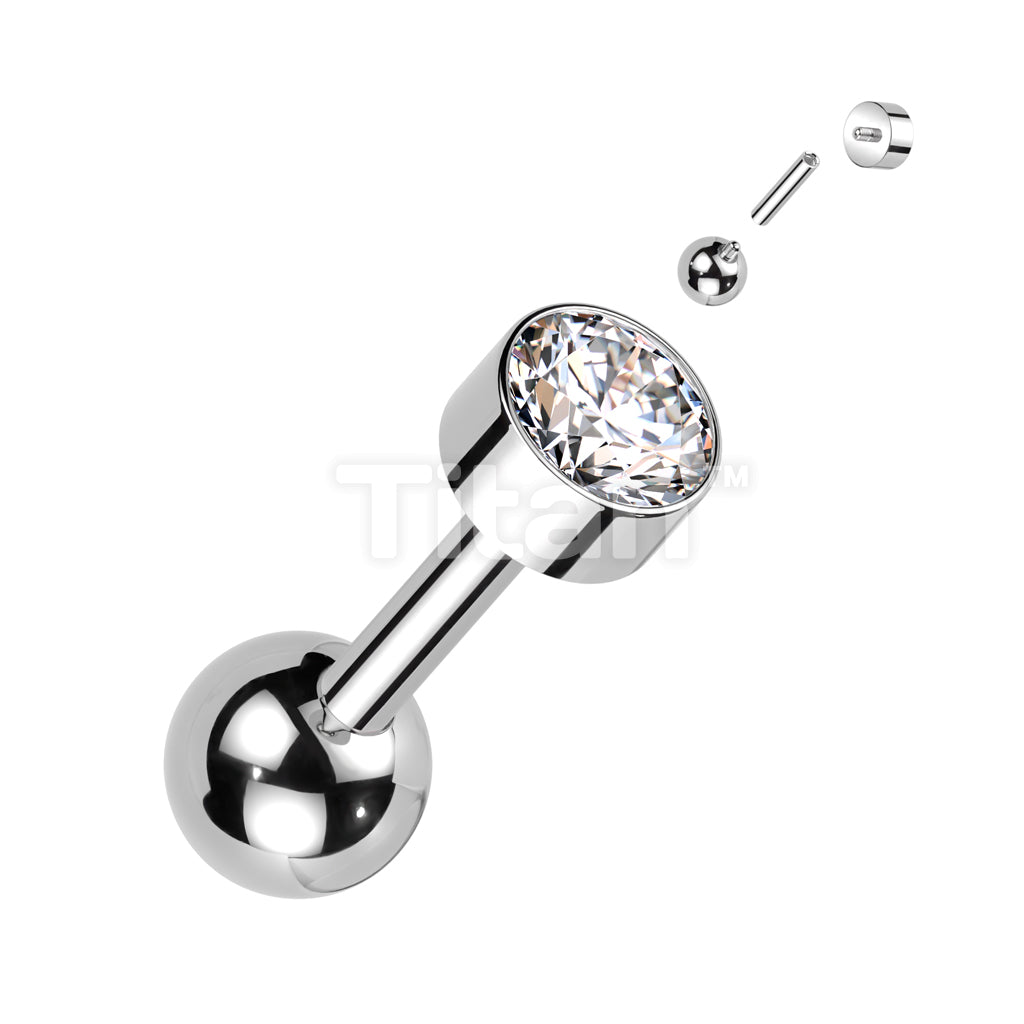Implant Grade Titanium Internally Threaded Cartilage Barbell With Bezel Set Round CZ Top - Image 3