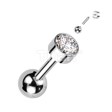 Implant Grade Titanium Internally Threaded Cartilage Barbell With Bezel Set Round CZ Top - Image 3