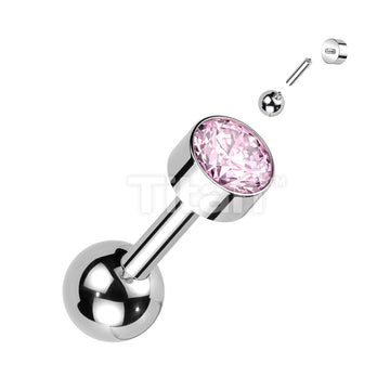 Implant Grade Titanium Internally Threaded Cartilage Barbell With Bezel Set Round CZ Top - Image 4
