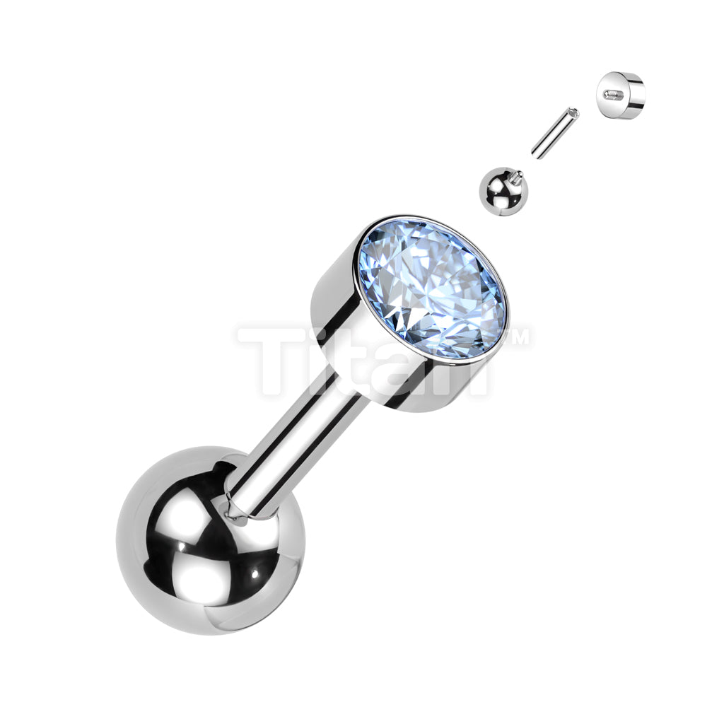 Implant Grade Titanium Internally Threaded Cartilage Barbell With Bezel Set Round CZ Top - Image 5