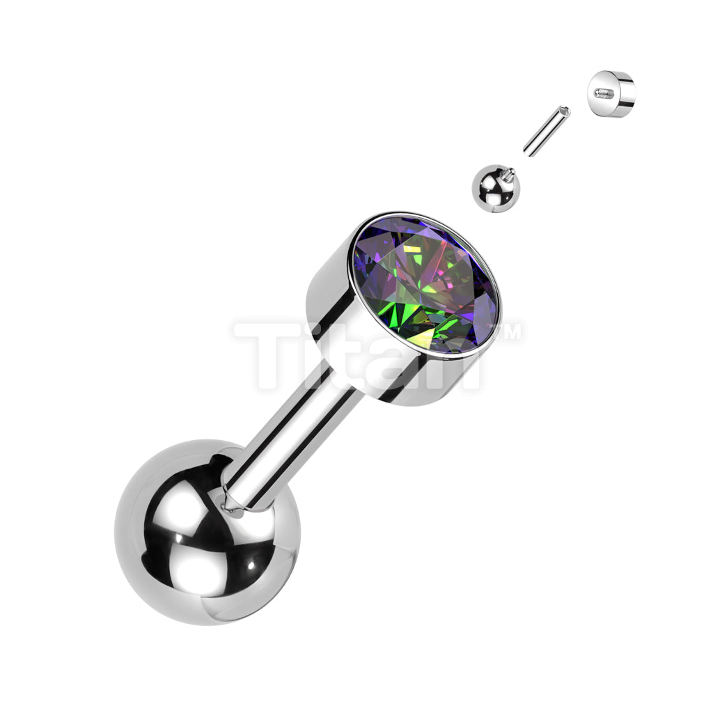 Implant Grade Titanium Internally Threaded Cartilage Barbell With Bezel Set Round CZ Top - Image 6