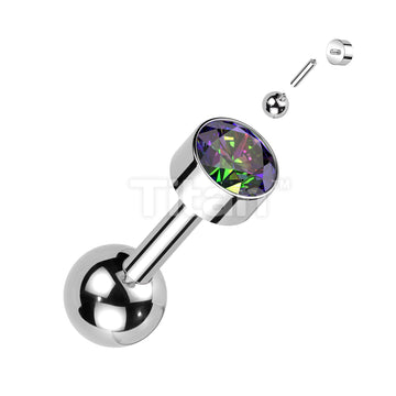Implant Grade Titanium Internally Threaded Cartilage Barbell With Bezel Set Round CZ Top - Image 6