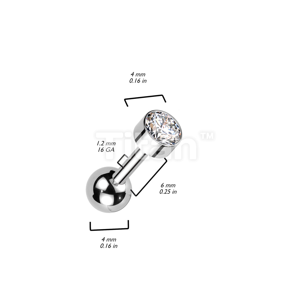 Implant Grade Titanium Internally Threaded Cartilage Barbell With Bezel Set Round CZ Top - Image 7