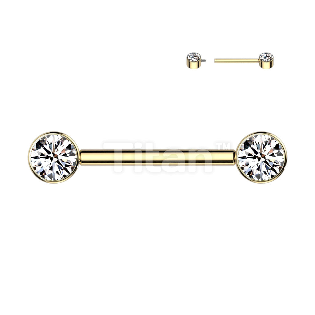 Implant Grade Titanium Internally Threaded Nipple Barbell With Bezel Set CZ Ends - Image 4