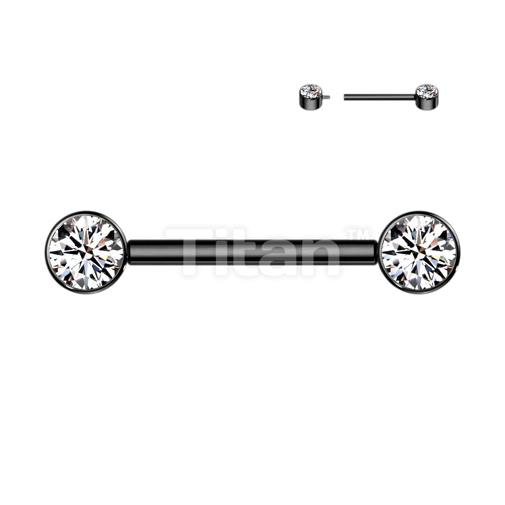 Implant Grade Titanium Internally Threaded Nipple Barbell With Bezel Set CZ Ends - Image 5