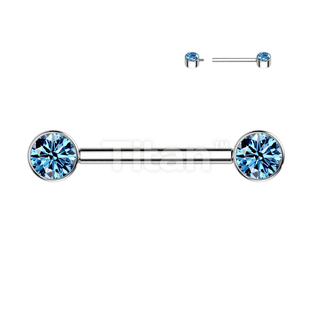Implant Grade Titanium Internally Threaded Nipple Barbell With Bezel Set CZ Ends - Image 7