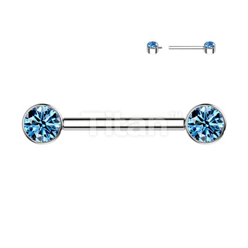 Implant Grade Titanium Internally Threaded Nipple Barbell With Bezel Set CZ Ends - Image 7