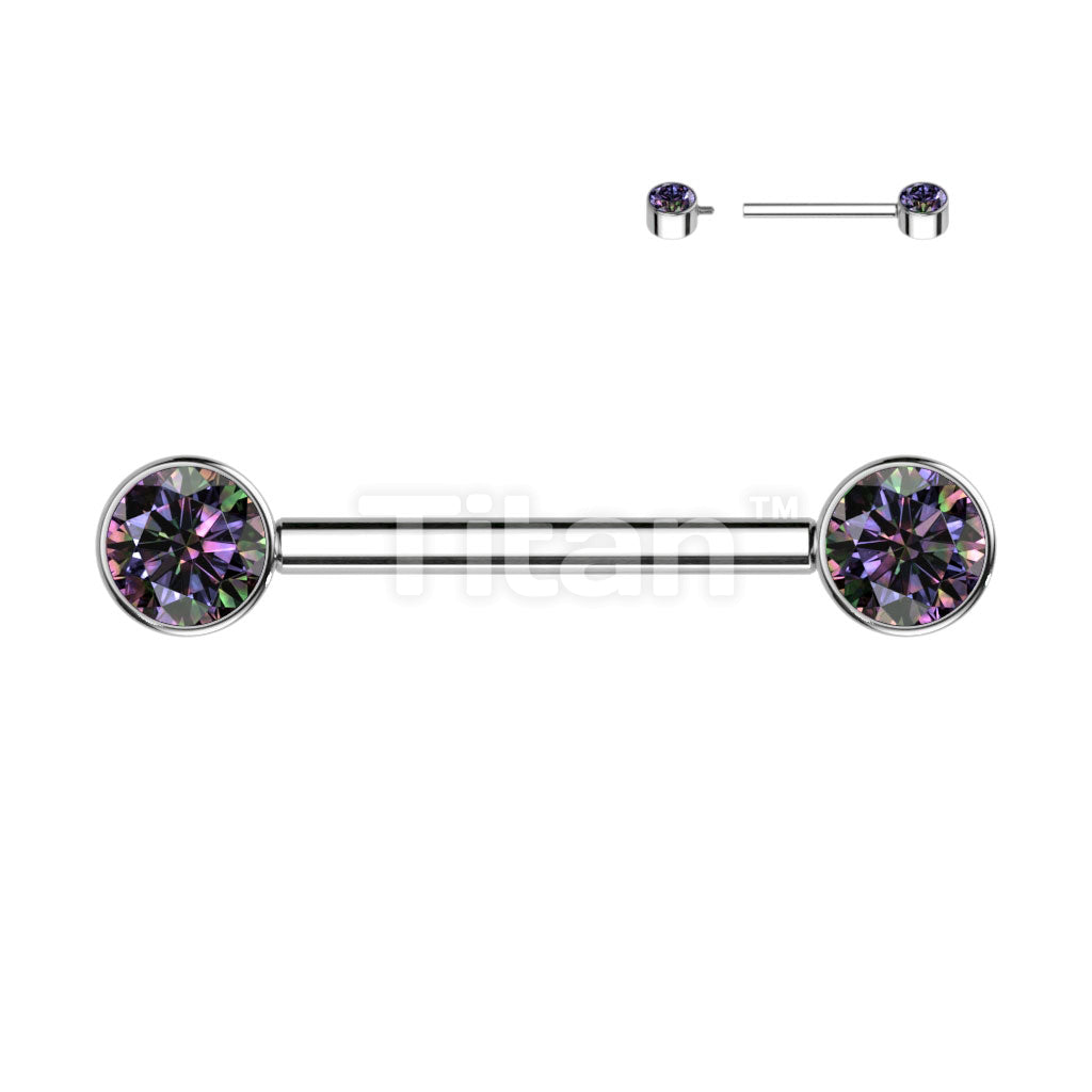Implant Grade Titanium Internally Threaded Nipple Barbell With Bezel Set CZ Ends - Image 9