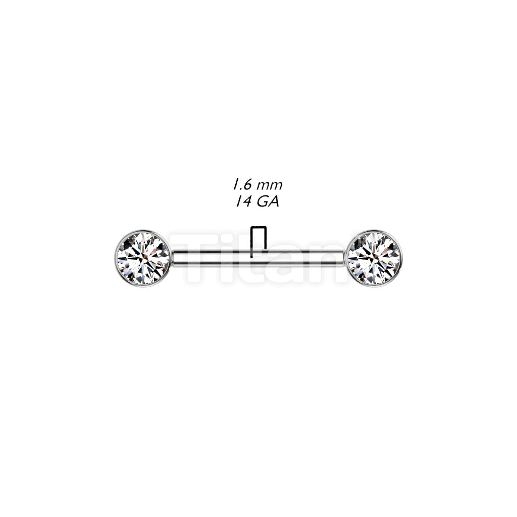 Implant Grade Titanium Internally Threaded Nipple Barbell With Bezel Set CZ Ends - Image 11