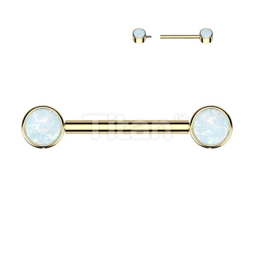 Implant Grade Titanium Internally Threaded Nipple Barbell With Opal Bezel Set Ends - Image 2