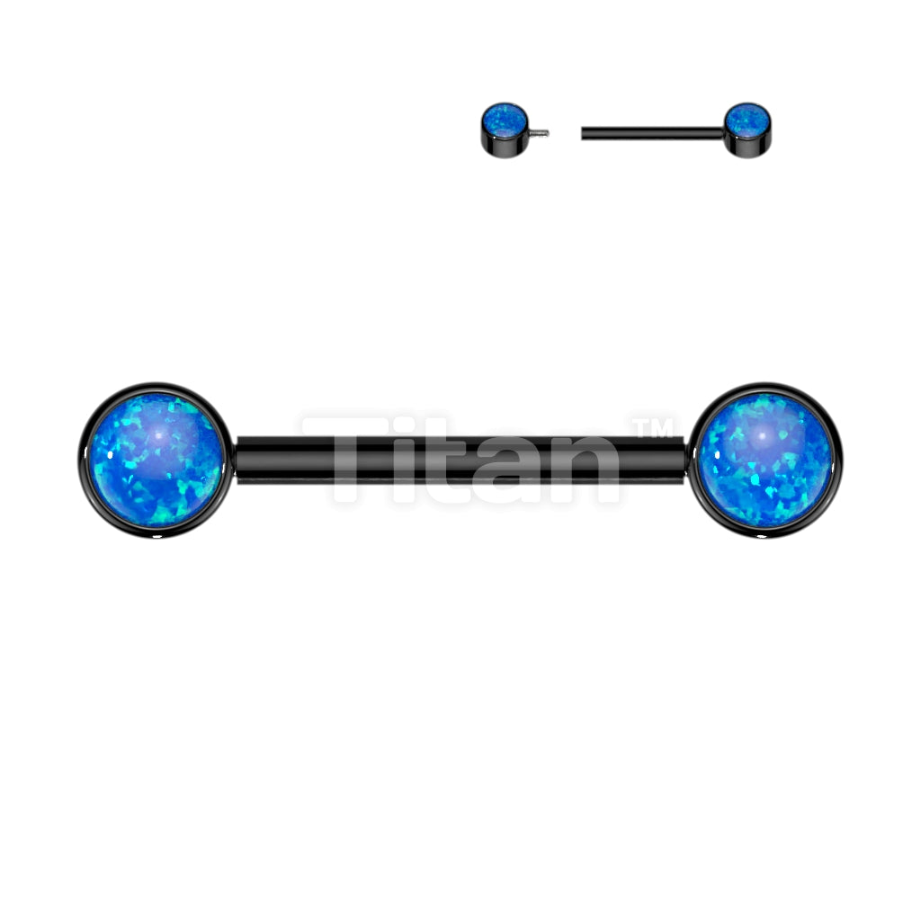 Implant Grade Titanium Internally Threaded Nipple Barbell With Opal Bezel Set Ends - Image 3