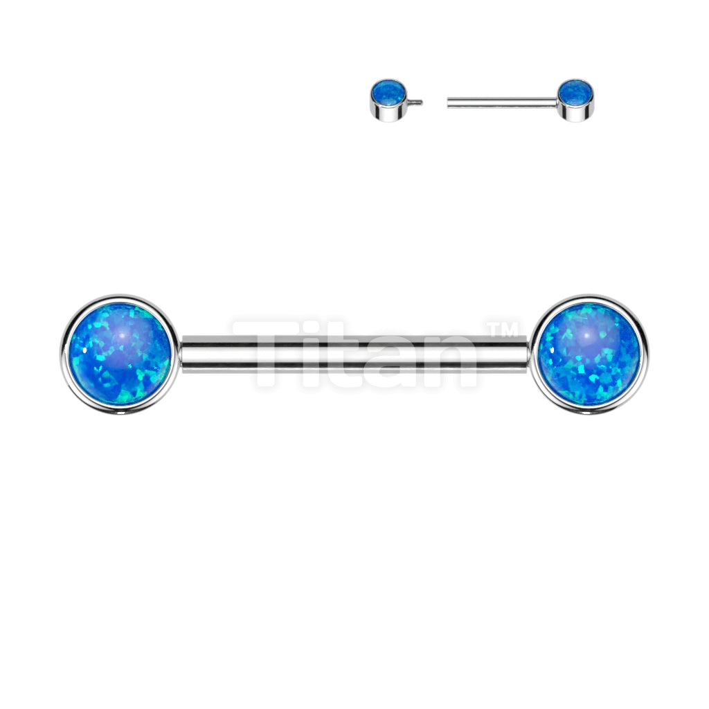 Implant Grade Titanium Internally Threaded Nipple Barbell With Opal Bezel Set Ends - Image 4