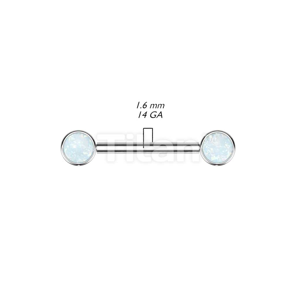 Implant Grade Titanium Internally Threaded Nipple Barbell With Opal Bezel Set Ends - Image 8