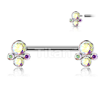 Implant Grade Titanium Internally Threaded Nipple Barbell With 4 Bezel Set Cluster CZ Ends - Image 3